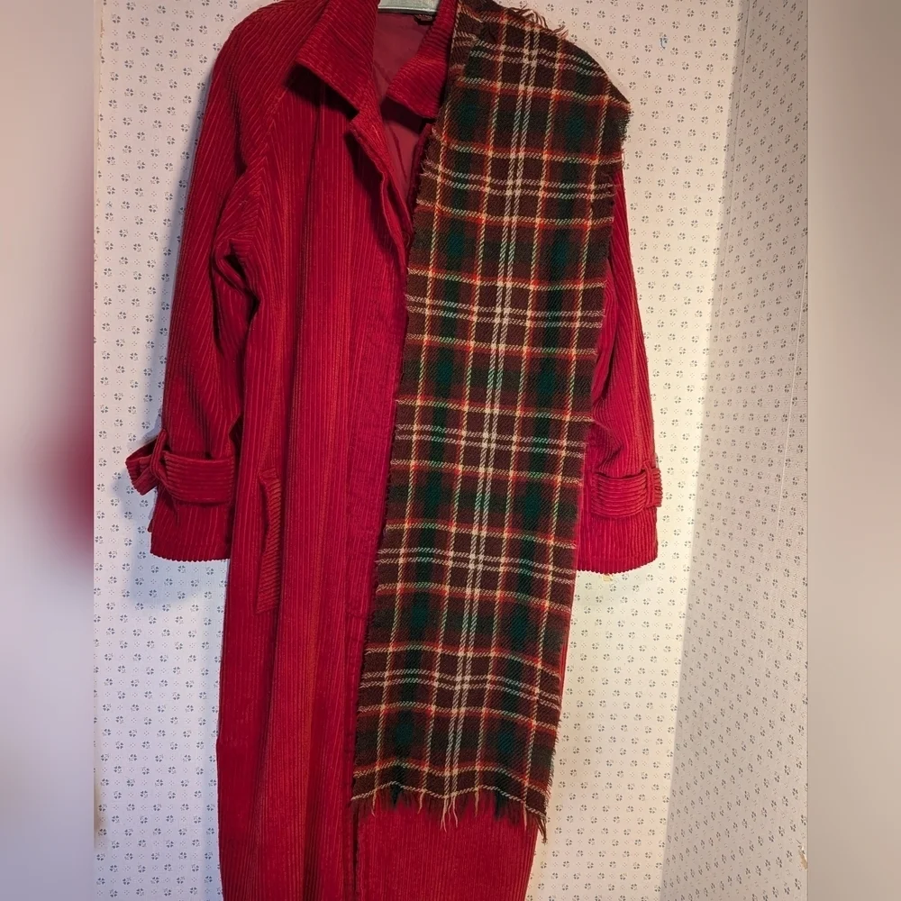🤎 Vintage wool plaid scarf unisex tartan call outs worn thin brown red green